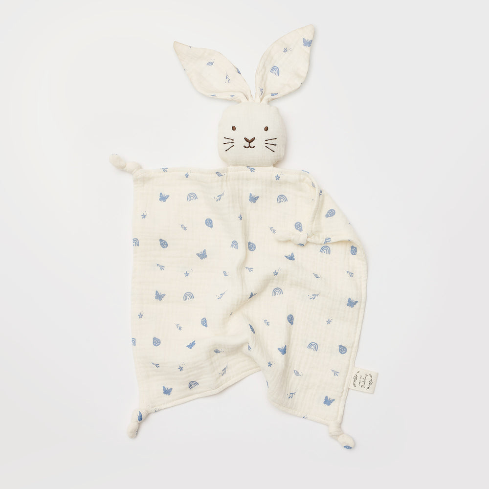 Bunny Lovey comforter for baby in enchanted garden print
