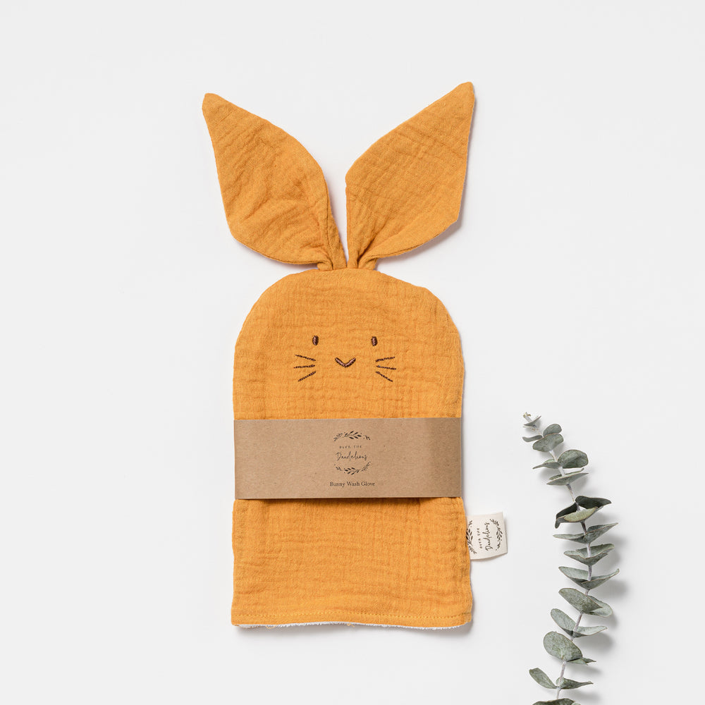 Organic muslin bunny wash glove for baby and child