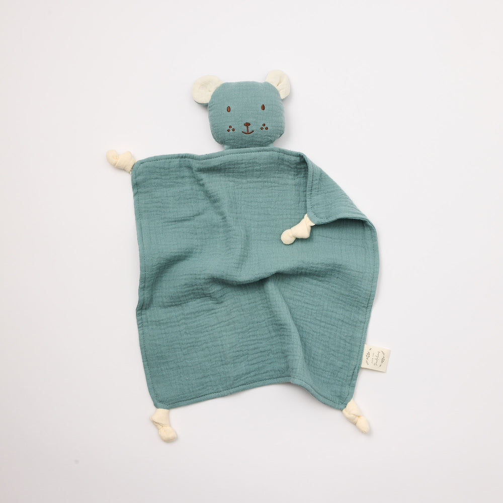 Organic cotton muslin bear lovey baby comforter