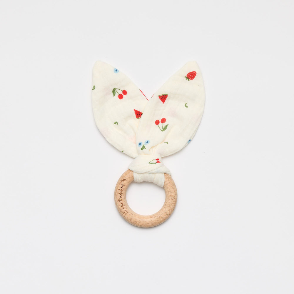 Baby teether bunny ears - strawberry watermelon fruit print 