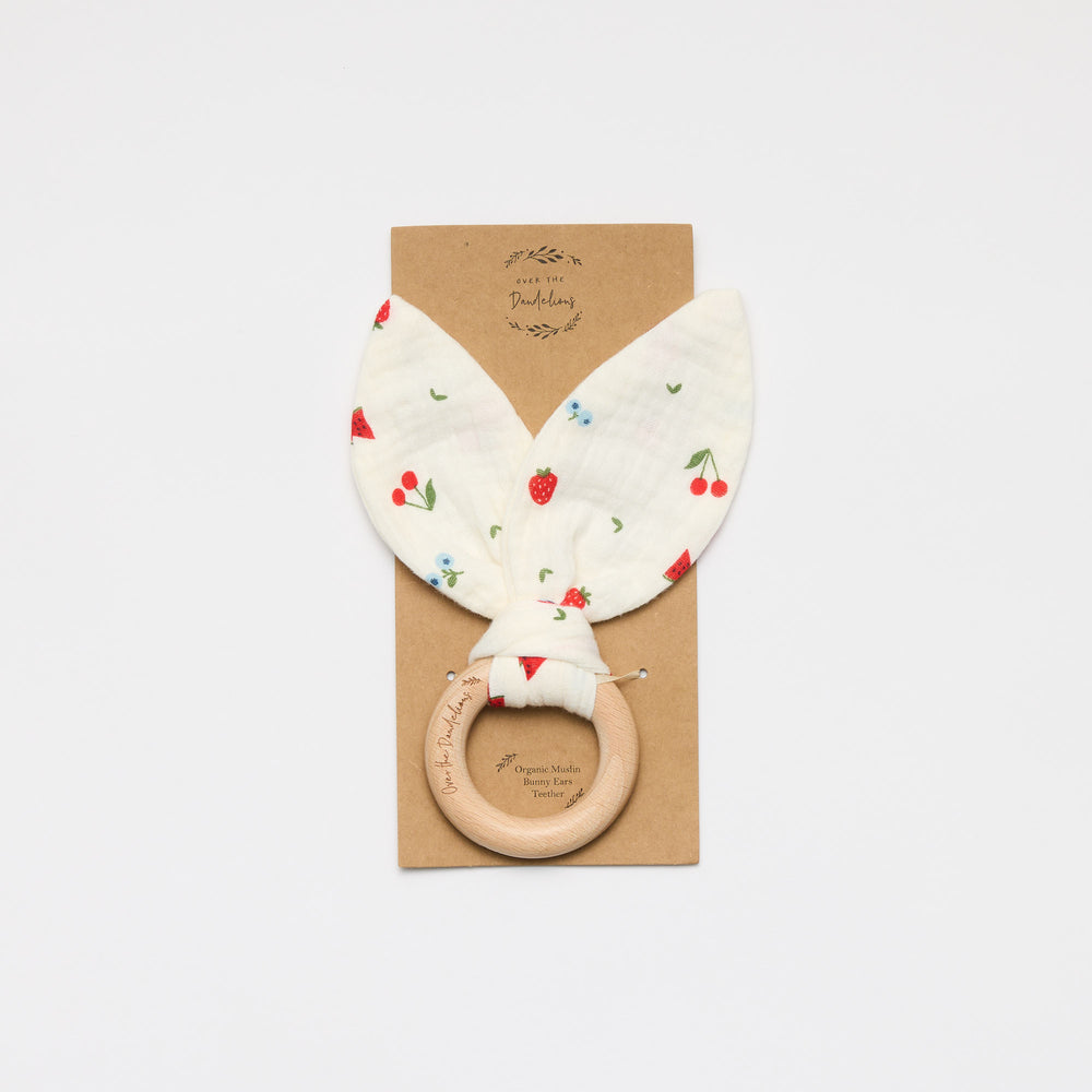 Baby teether bunny ears - strawberry watermelon fruit print 