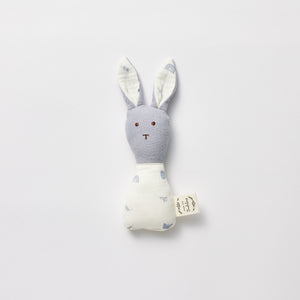 Organic Muslin Bunny Rattle Enchanted Garden + Frost Blue