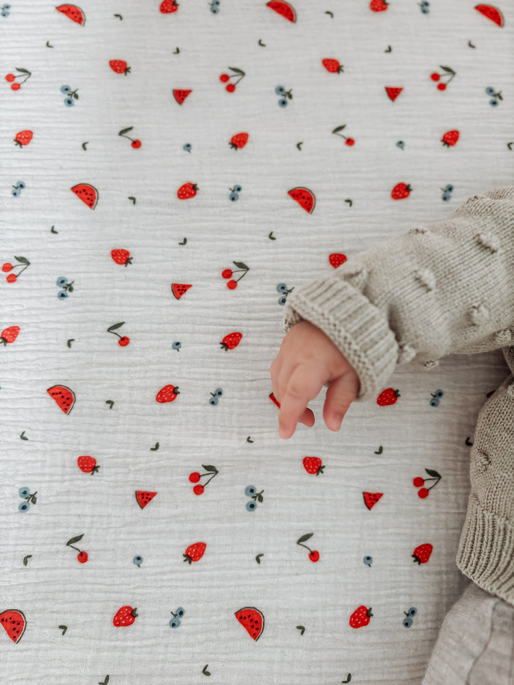 Fitted Cot Sheet - Sweet Pickings PRE-ORDER FOR MID SEPTEMBER