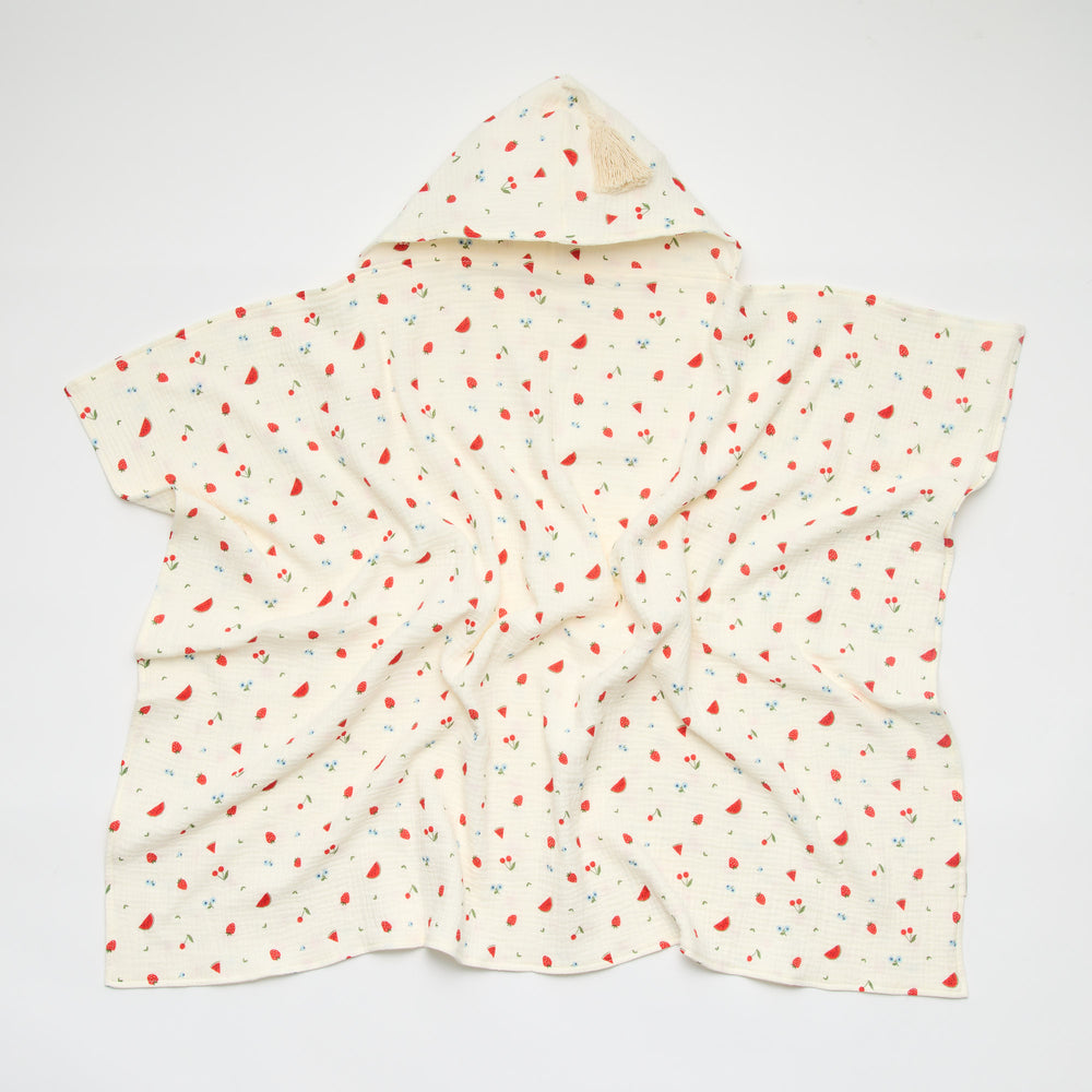 Hooded Baby towel with watermelon and strawberry print