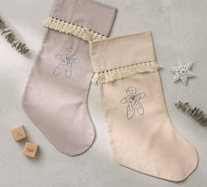 Christmas Stocking Embroidered in Dove Grey