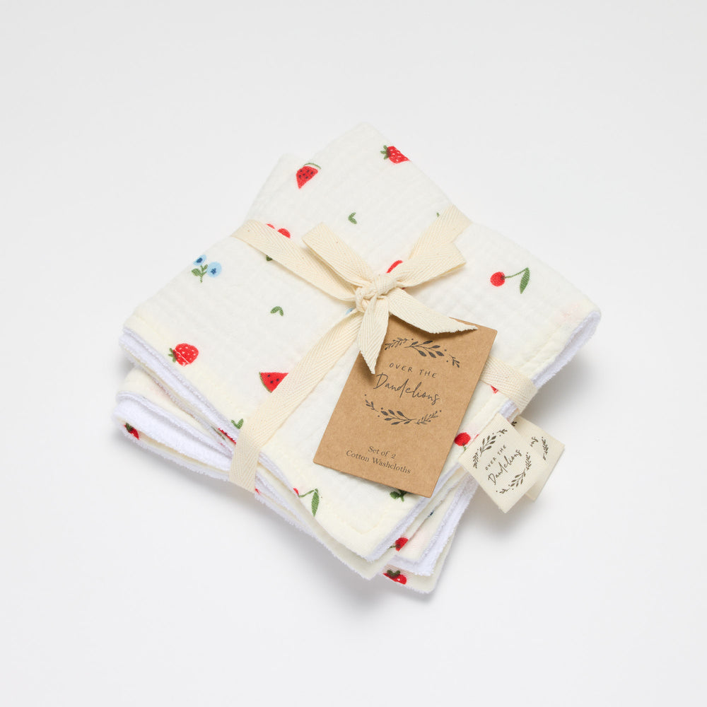 Wash cloth set of 2 with watermelon and strawberry print 