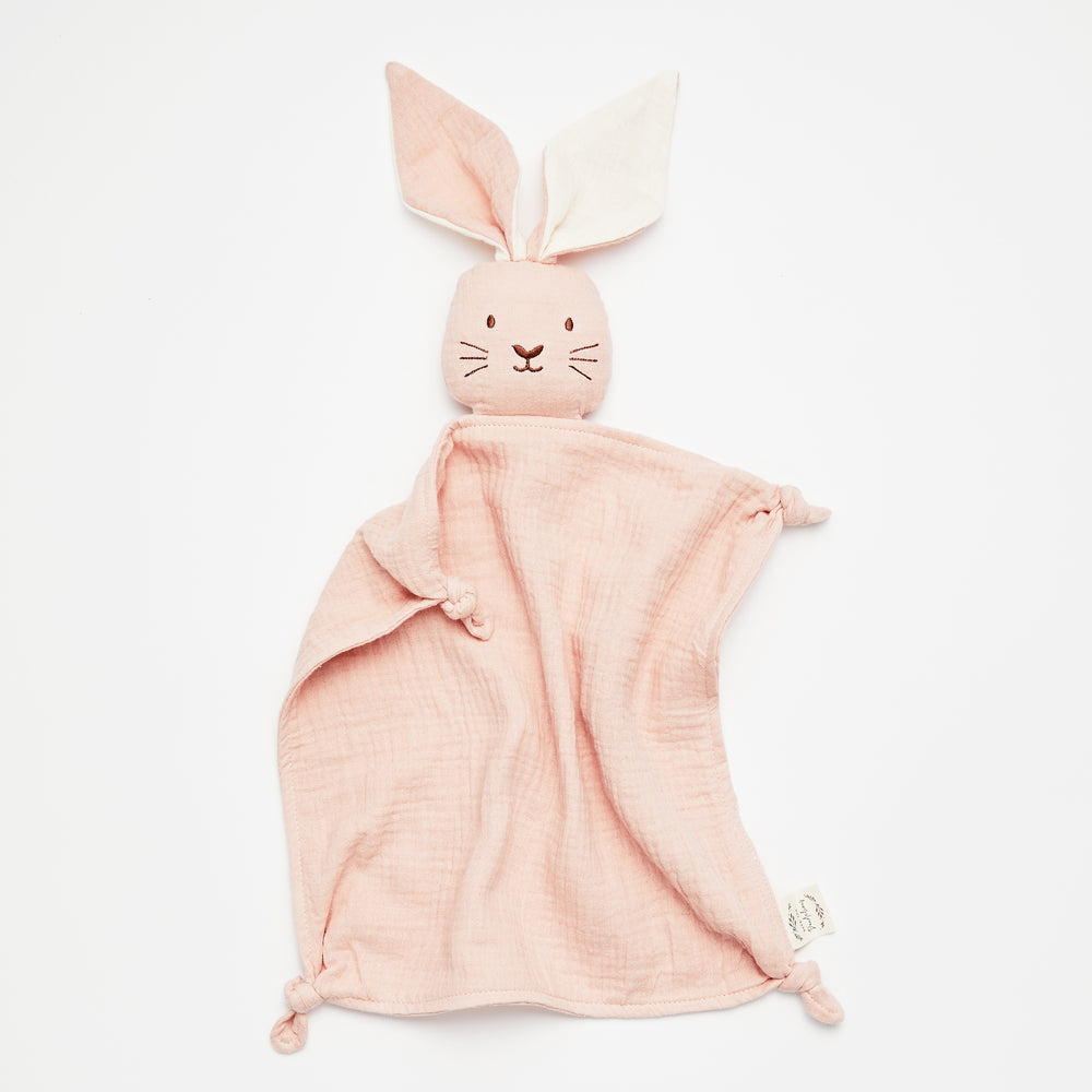 Organic Muslin Bunny Lovey Blush with Milk ears - DUE BACK MARCH