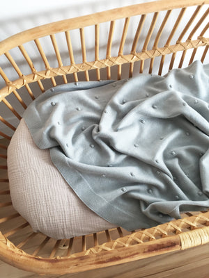 organic cotton knitted baby blanket in sea blue