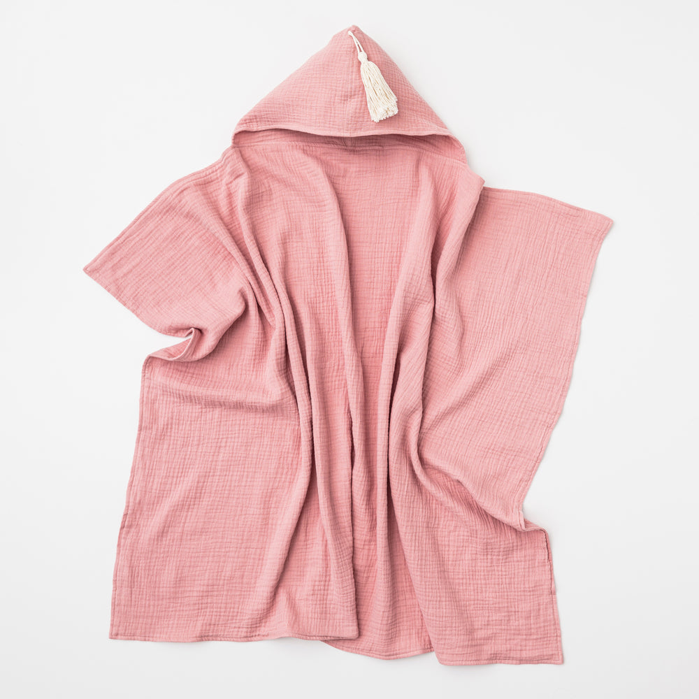 Hooded Baby Towel with Tassel in Shell Pink