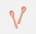 Silicone Cutlery Fork and Spoon set for baby toddler Pink